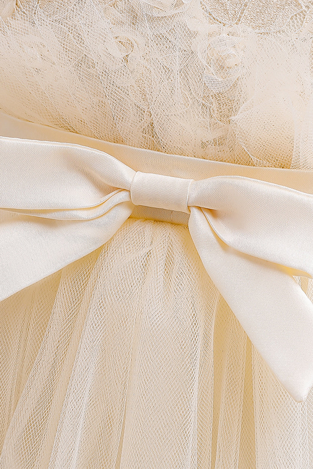 Tulle A Line Champagne Girl Dress with Bow