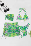 Halter Neck Orange Printed Bikini