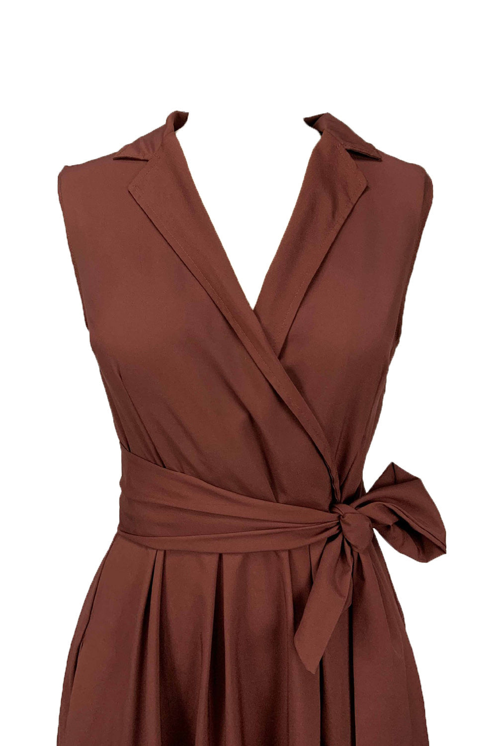 V-Neck Sleeveless Brown 1950s Dress