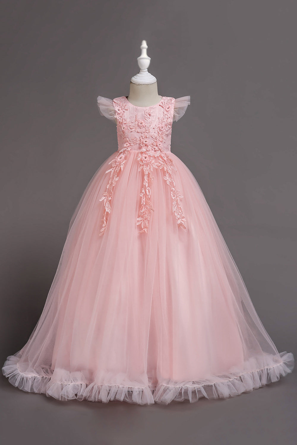 Tulle Boat Neck Yellow Girls Dresses with Appliques