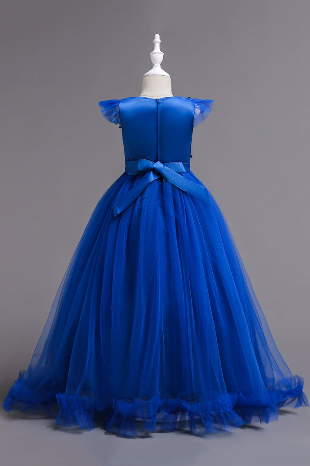 Tulle Boat Neck Yellow Girls Dresses with Appliques