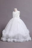Tulle Beaded Blue Girls Dresses with Appliques