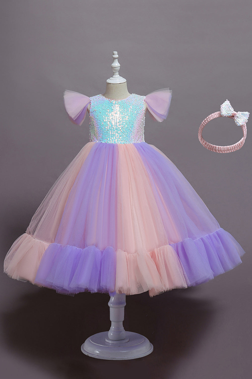 Purple Cap Sleeves Sequins A Line Girls Party Dresses