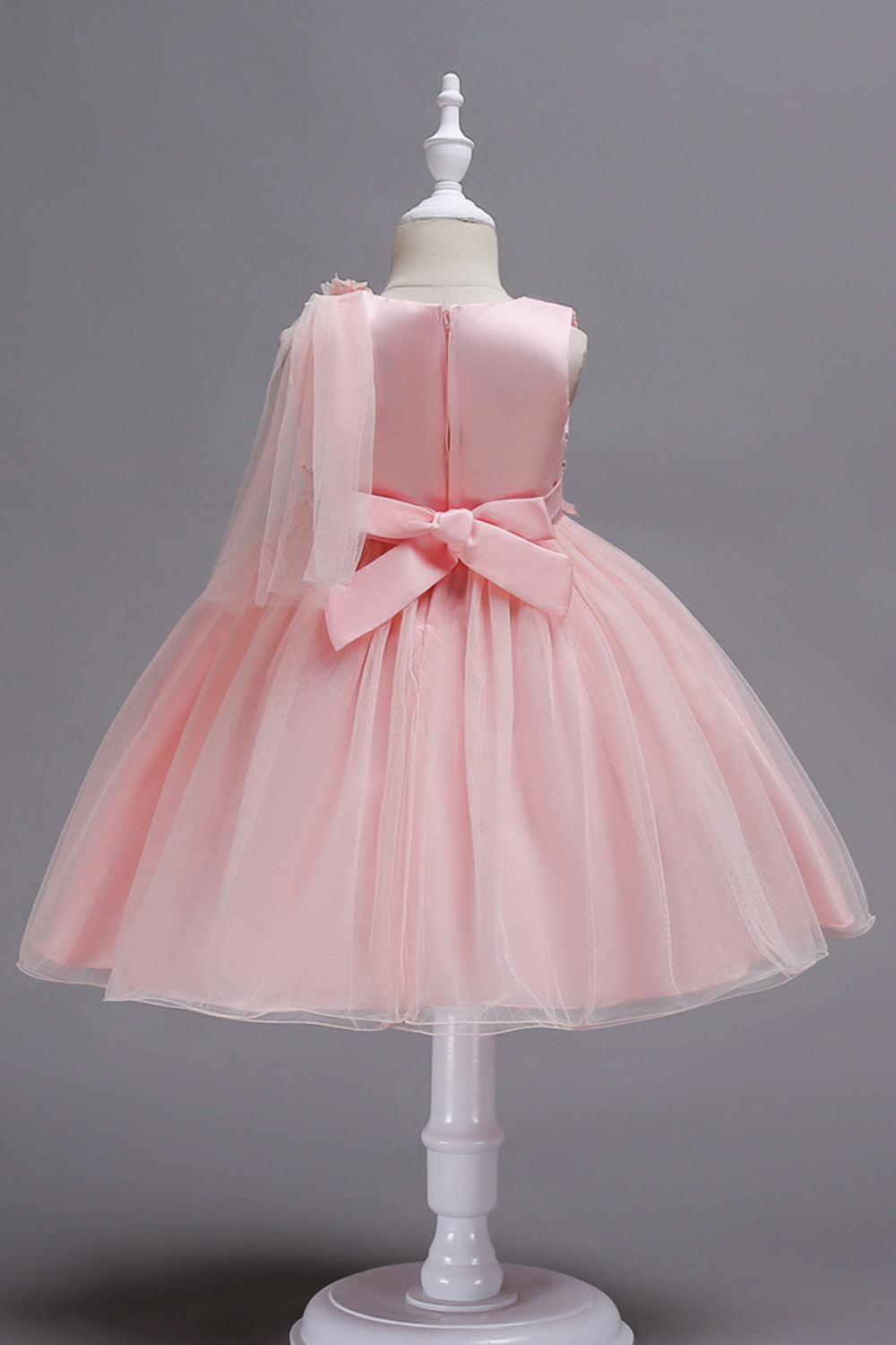 Blue A Line Bowknot Girls Party Dresses With 3D Flowers