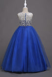 Purple A Line Tulle Girls Dresses With Lace