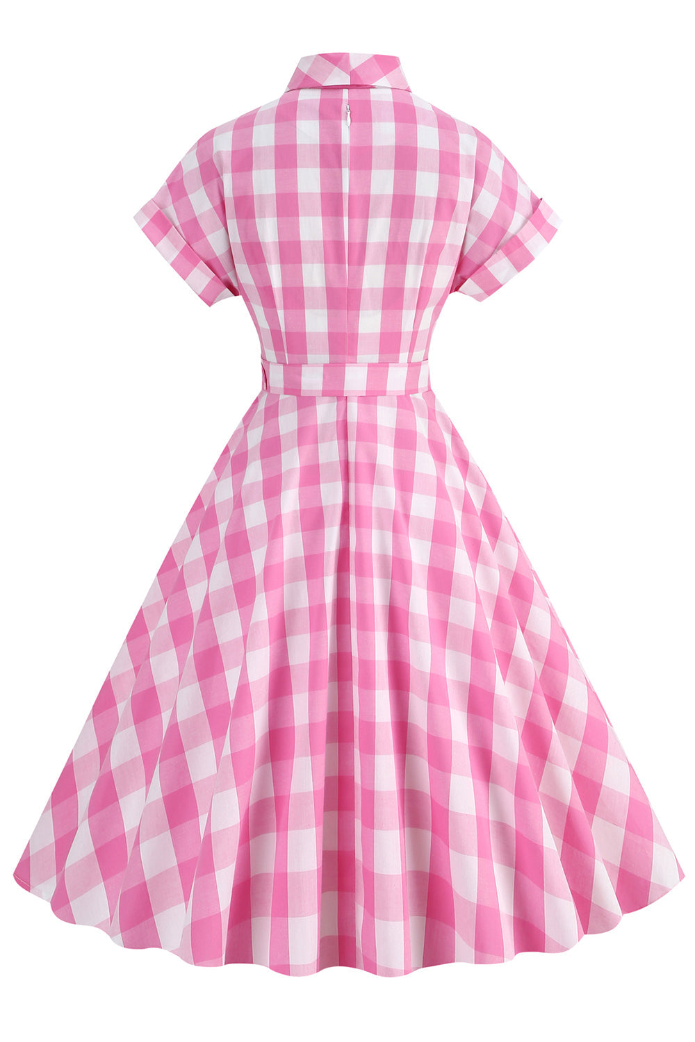 Pink Plaid Bowknot 1950s Dress With Short Sleeves