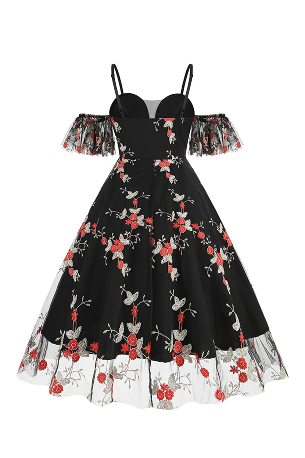 Off the Shoulder Blue 1950s Dress with Embroidery