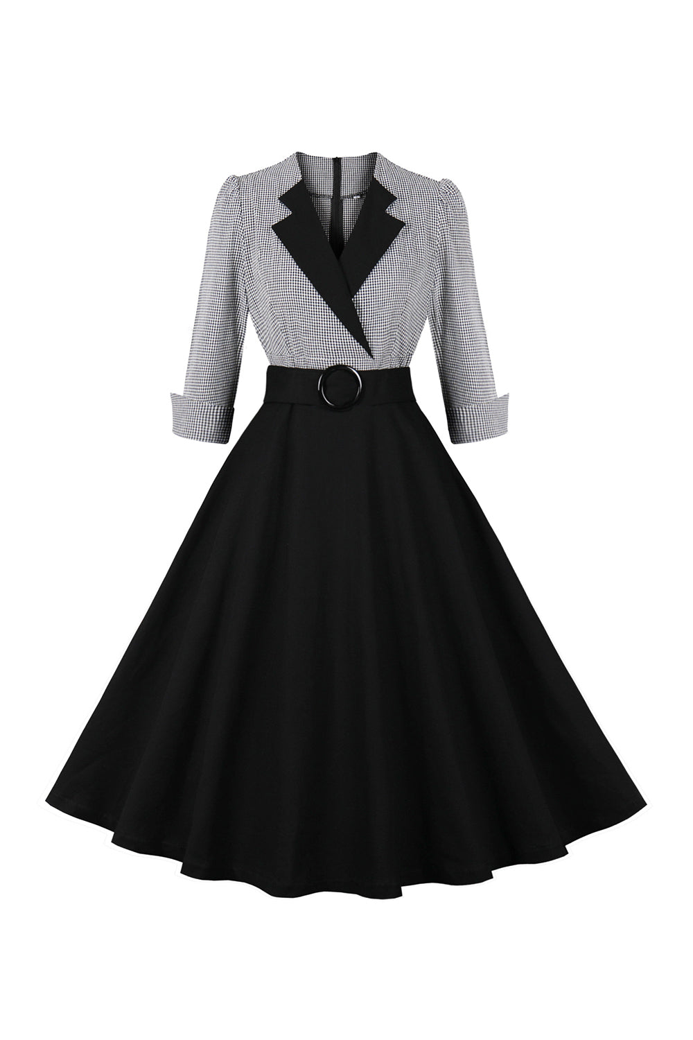 Long Sleeves Plaid Swing 1950s Dress with Belt