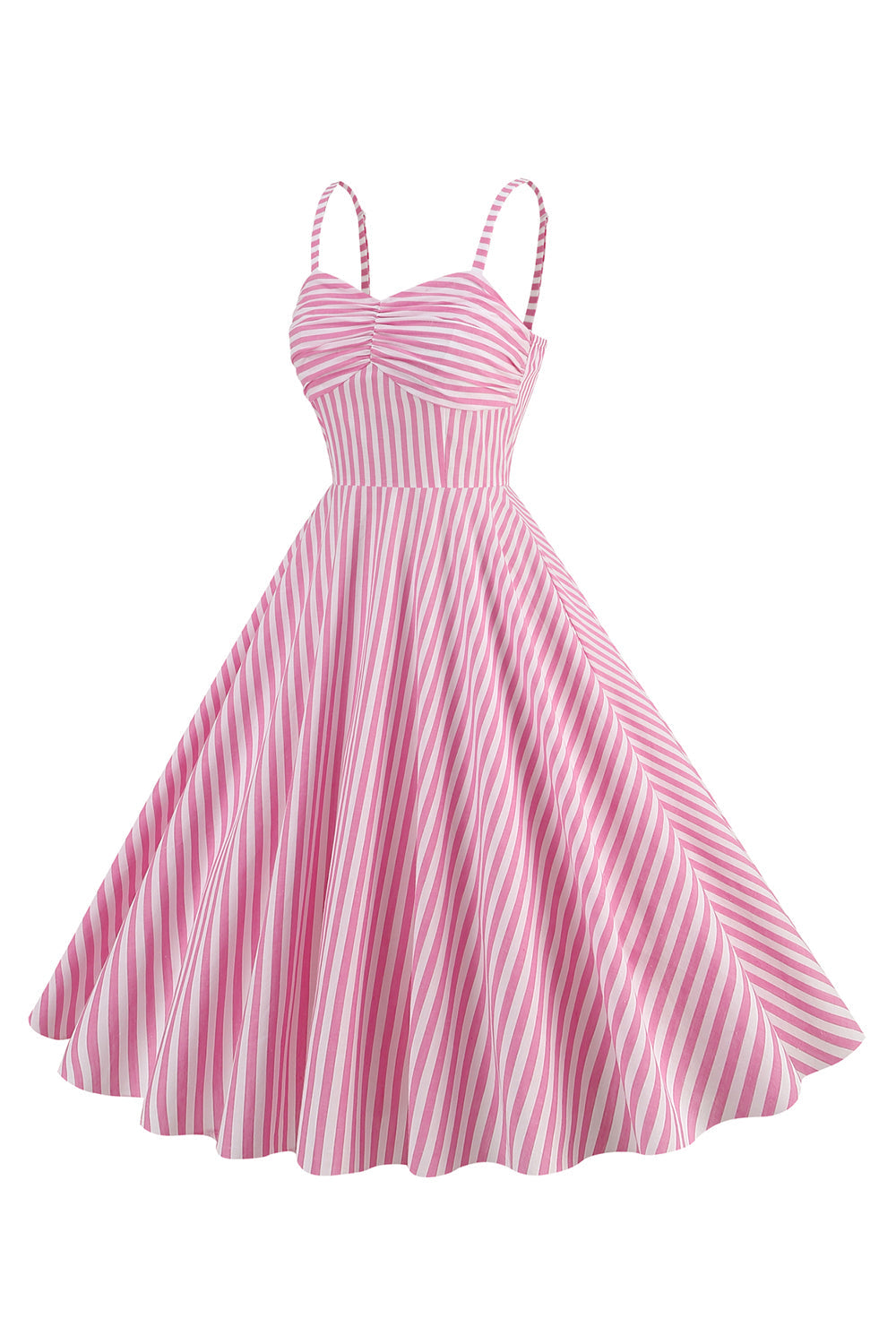 Spaghetti Straps Pink Stripes Swing 1950s Dress