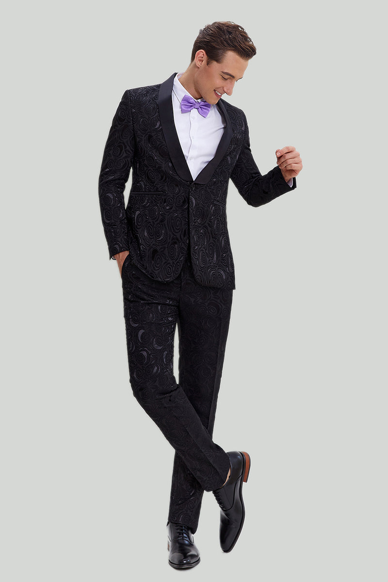 ZAPAKA Men's Wedding Suits Tuxedo Black 2-piece Jacquard Prom