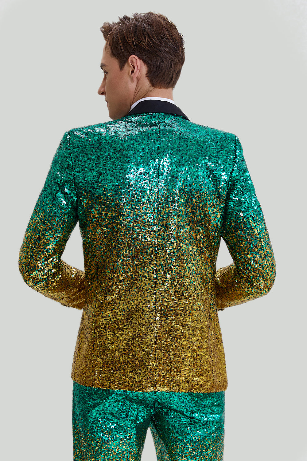 Gold Green 2 Piece Peaked Lapel Sequined Men's Suits