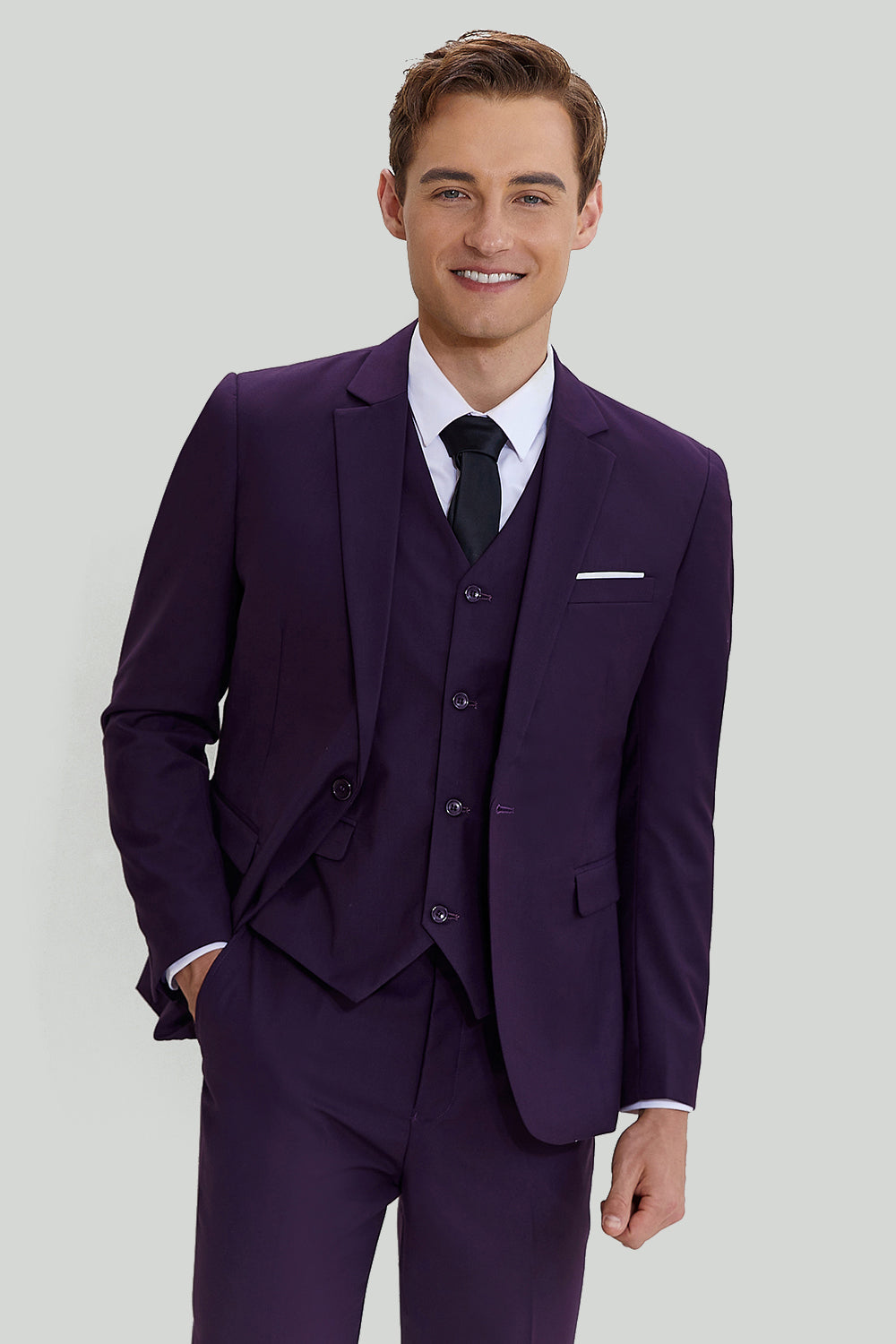 Purple Notched Lapel 3 Piece Tuxedo One Button Men's Suits