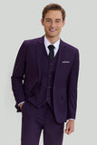 Purple Notched Lapel 3 Piece Tuxedo One Button Men's Suits