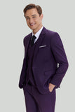 Purple Notched Lapel 3 Piece Tuxedo One Button Men's Suits