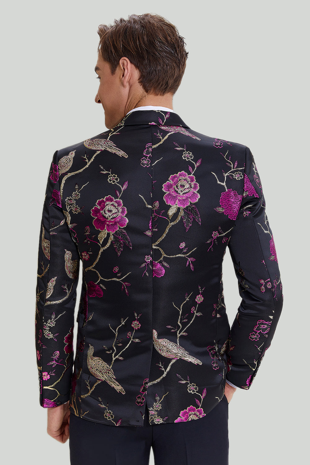 Black Jacquard Satin Notched Lapel Wedding Blazer