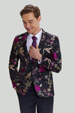 Black Jacquard Satin Notched Lapel Wedding Blazer