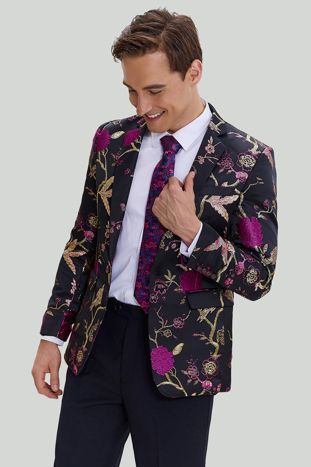Black Jacquard Satin Notched Lapel Wedding Blazer