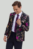 Black Jacquard Satin Notched Lapel Wedding Blazer
