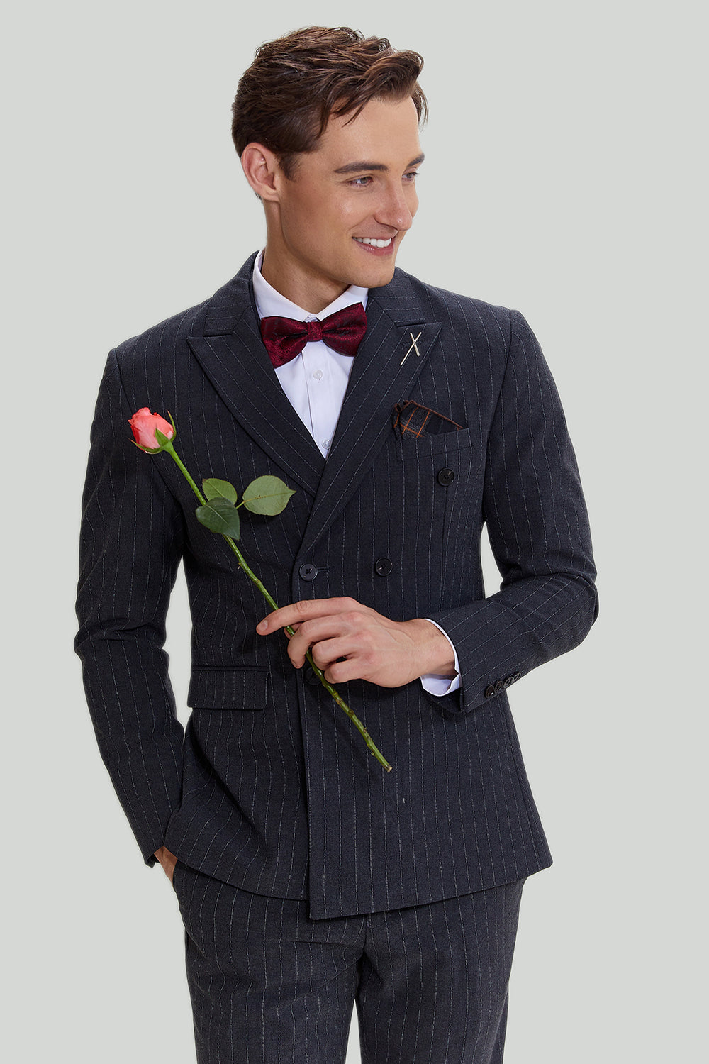 Men's 3 Piece Pinstripe Dark Grey Tuxedo Suit