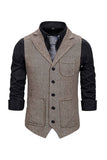 Brown Tweed Single Breasted Notched Lapel Men's Suit Vest