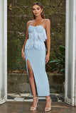 Light Blue Spaghetti Straps Formal Party Dress with Fringes