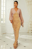 Long Sleeves Golden Sequins Mother of the Bride Dress