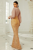 Long Sleeves Golden Sequins Mother of the Bride Dress