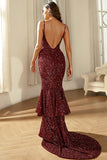 Burgundy Sparkly Sequins Mermaid Prom Dress
