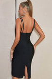 Bodycon Black Sleeveless Cocktail Dress with Slit