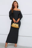 Mermaid Off The Shoulder Black Formal Dress with Puff Sleeves