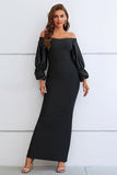 Mermaid Off The Shoulder Black Formal Dress with Puff Sleeves