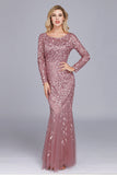 Mermaid Boat Neck Dusty Rose Mother of The Bride Dress with Appliques
