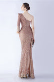 Mermaid One Shoulder Sequin Formal Dress With Feathers