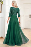 Black A-Line V Neck Short Sleeves Sequins Prom Dress