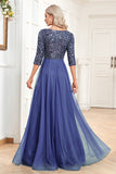 Black A-Line V Neck Short Sleeves Sequins Prom Dress