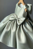 White A Line Pleated Satin Girl Dress With Bowknot