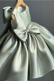 White A Line Pleated Satin Girl Dress With Bowknot