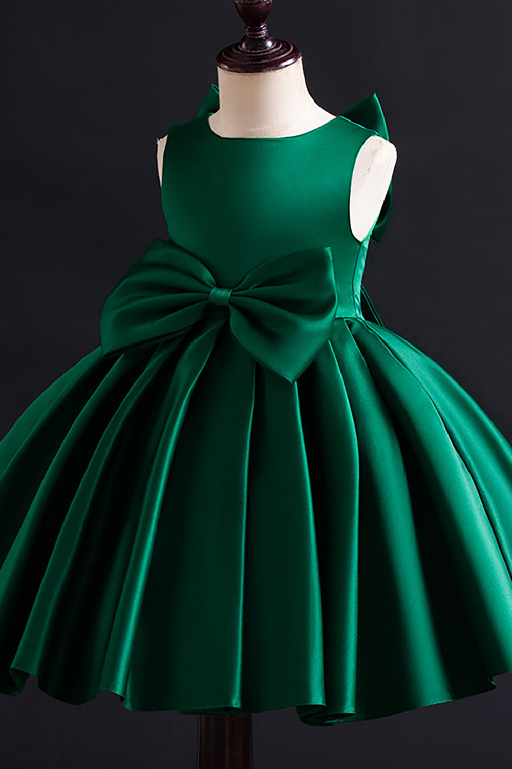 White A Line Pleated Satin Girl Dress With Bowknot