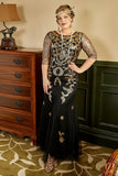 Black Golden Plus Size Sequined 1920s Dress