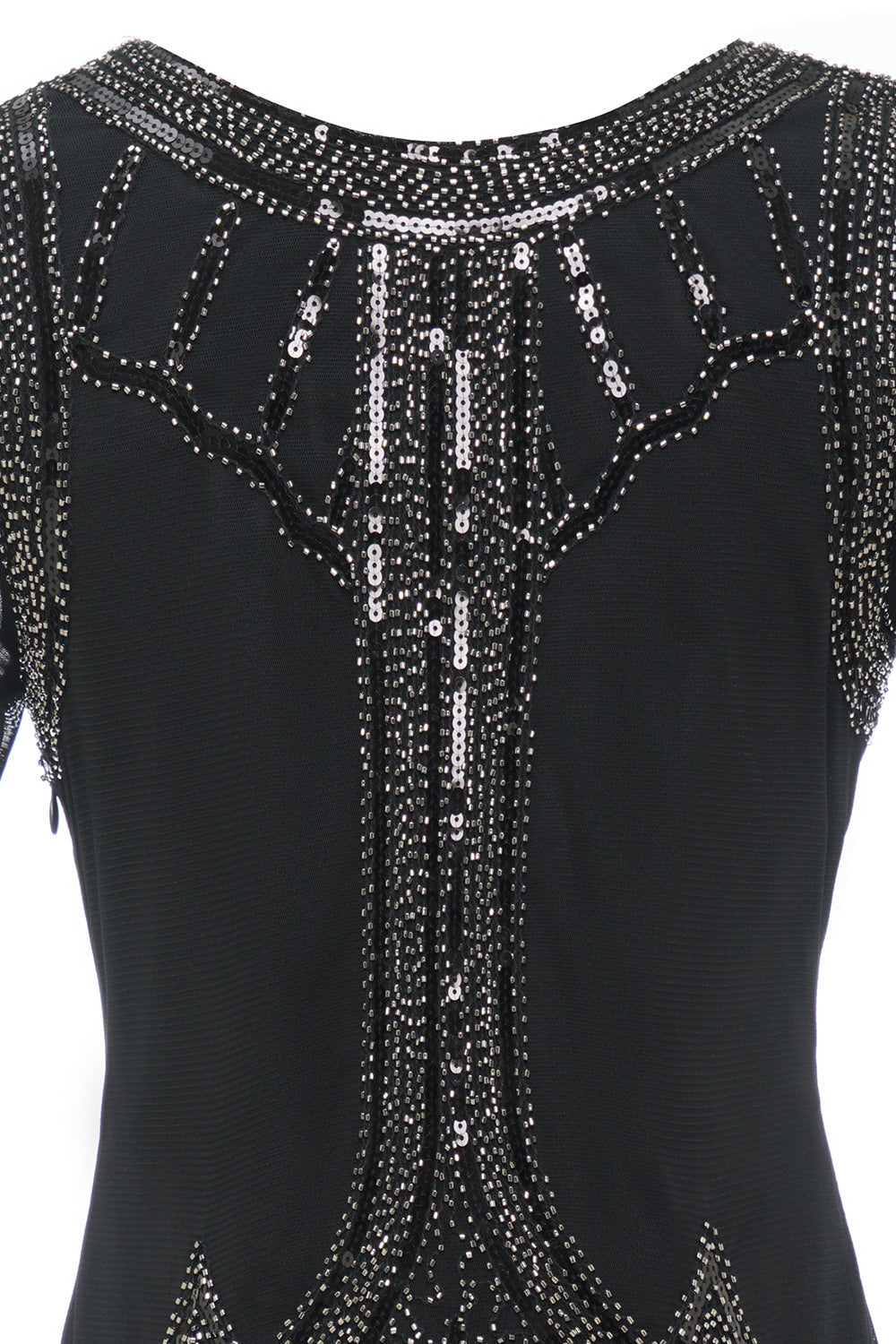 Black Sequined Beaded Fringe 1920s Dress