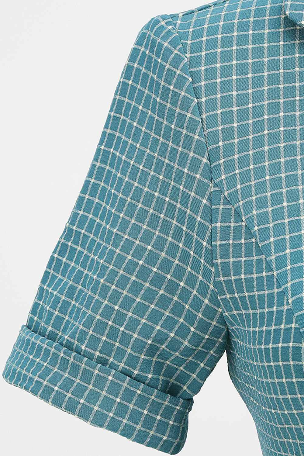 Vintage V Neck Blue Plaid 1950s Dress