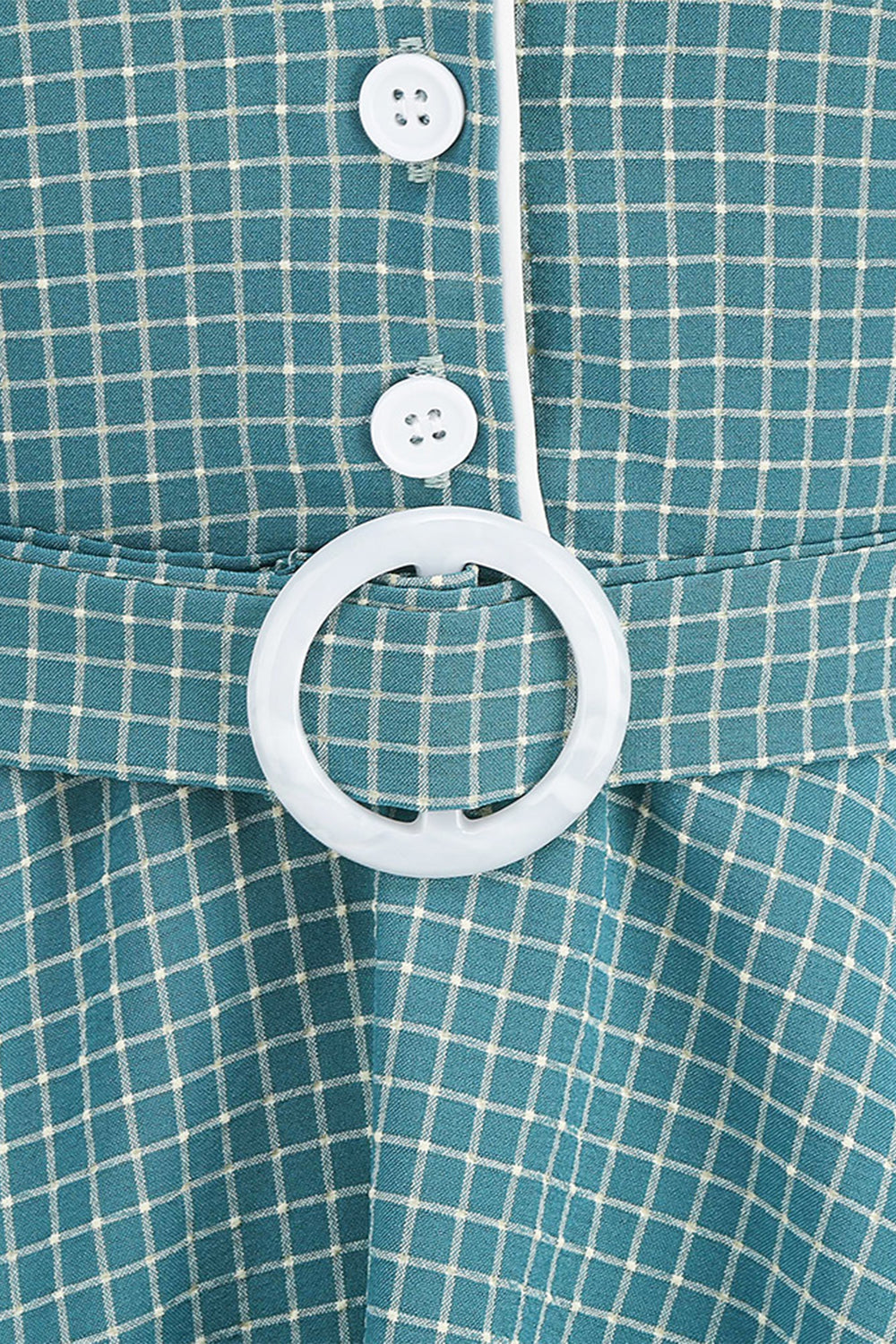 Vintage V Neck Blue Plaid 1950s Dress