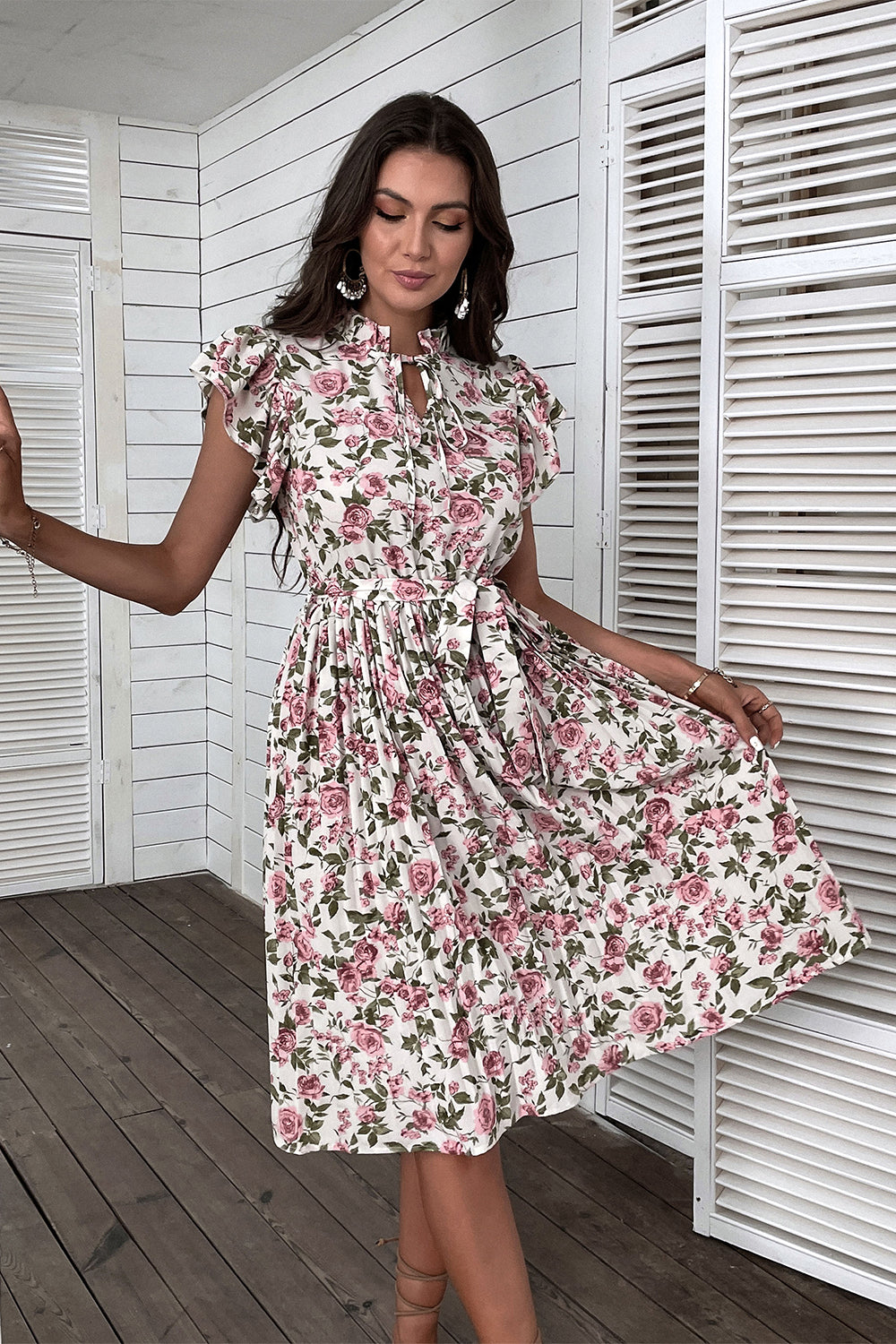 Floral Print Summer Dress with Ruffles