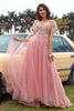 Load image into Gallery viewer, A Line V Neck Blush Long Prom Dress with Appliques