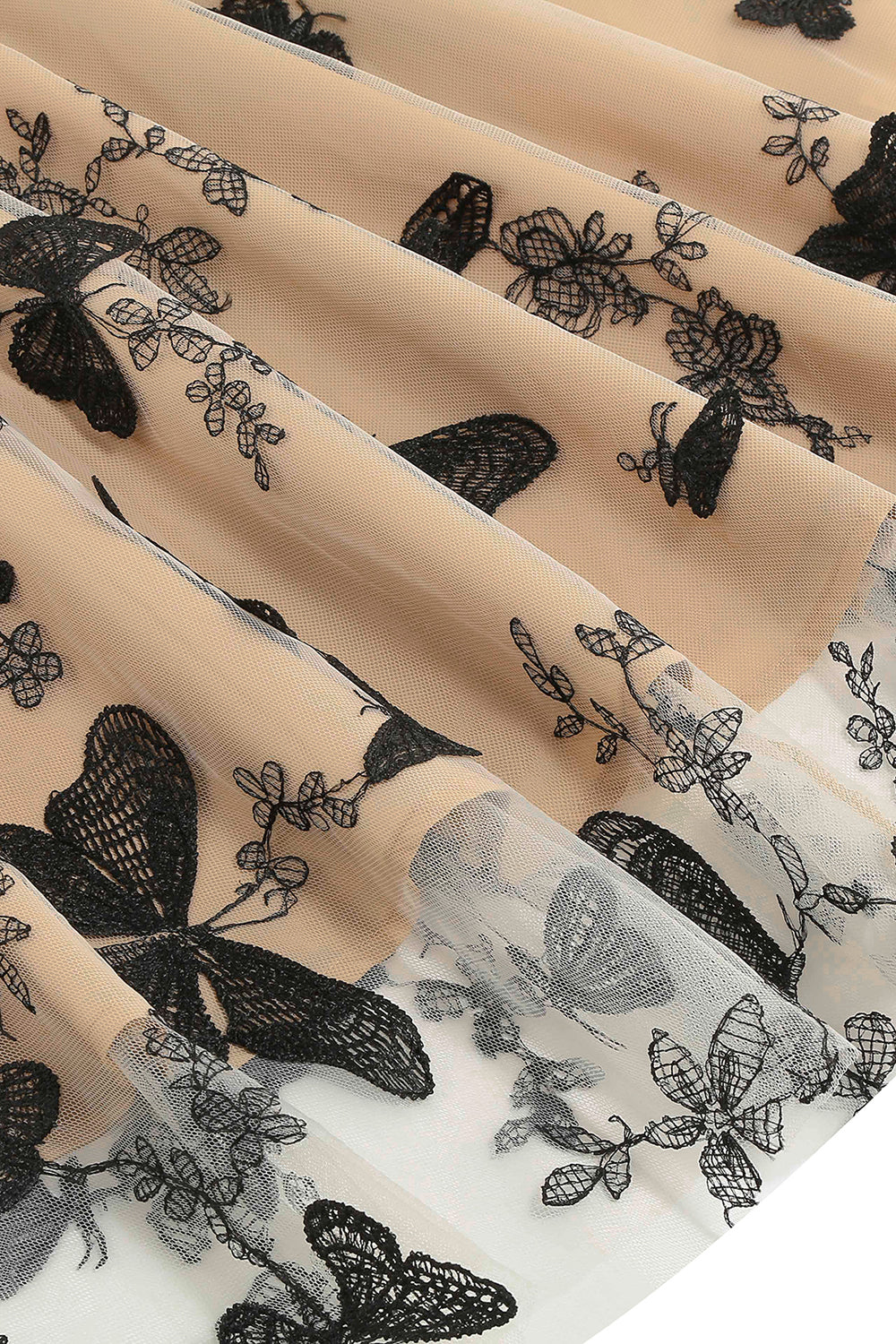 Black V-Neck Vintage 1950s Dress with Appliques