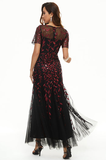 Leaves Sequins Mother Of The Bride Dress with Short Sleeves