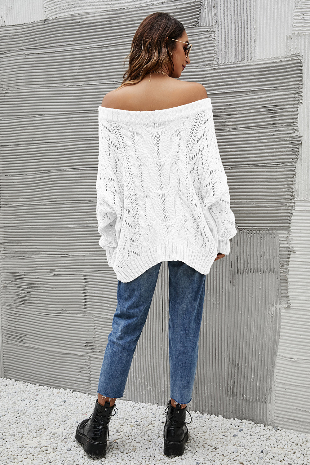Off the Shoulder Loose Knitted Sweater