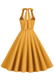 Hepburn Style Halter Neck Blue 1950s Dress