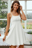 White Open Back Spaghetti Straps Graduation Dress