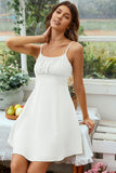 White Open Back Spaghetti Straps Graduation Dress